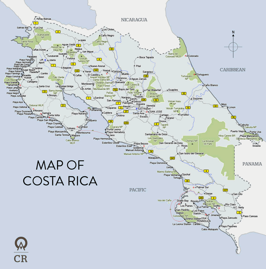 Cities Map of Costa Rica Map